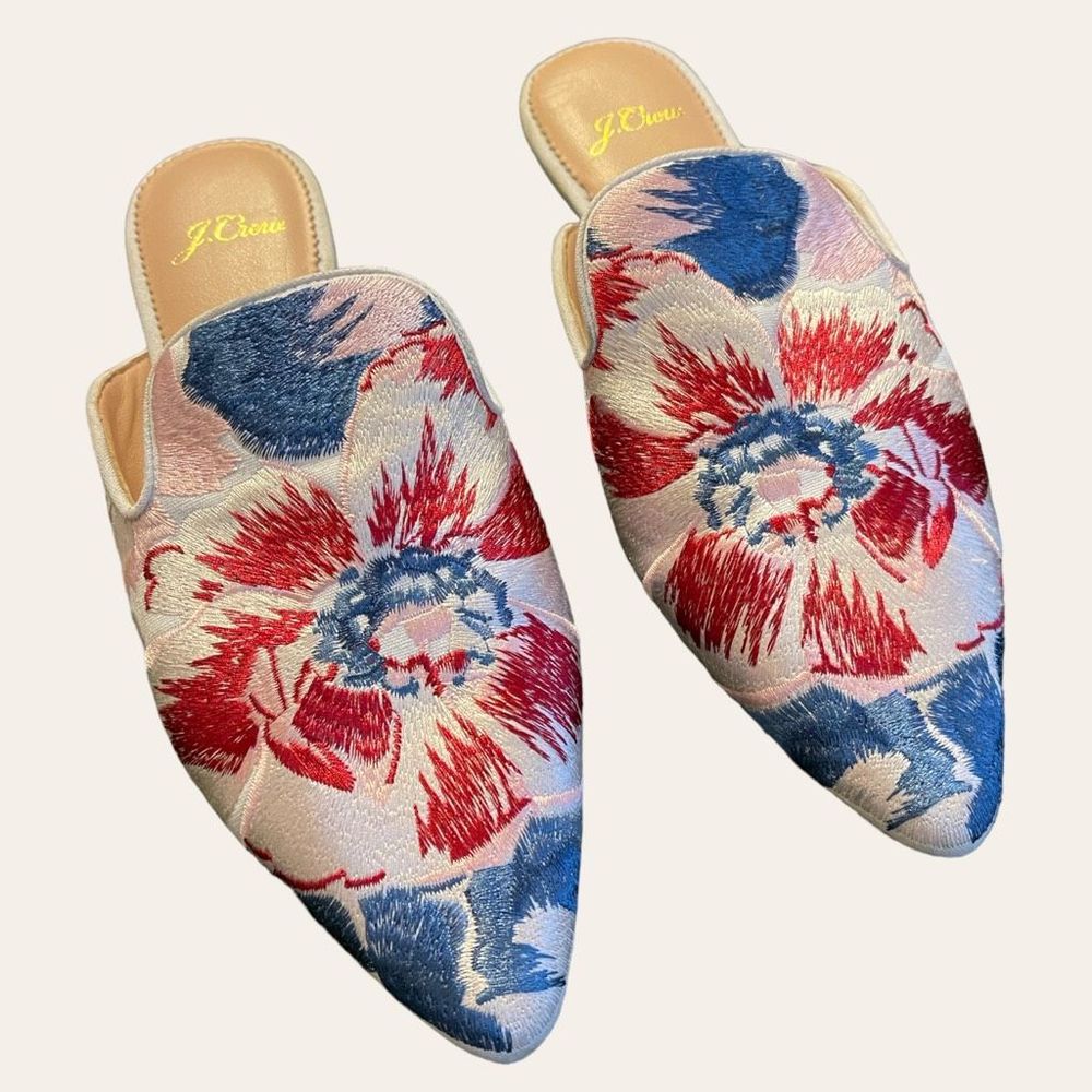 J.Crew Embroidered Ingalls Floral Marina Mules ~ Size 8